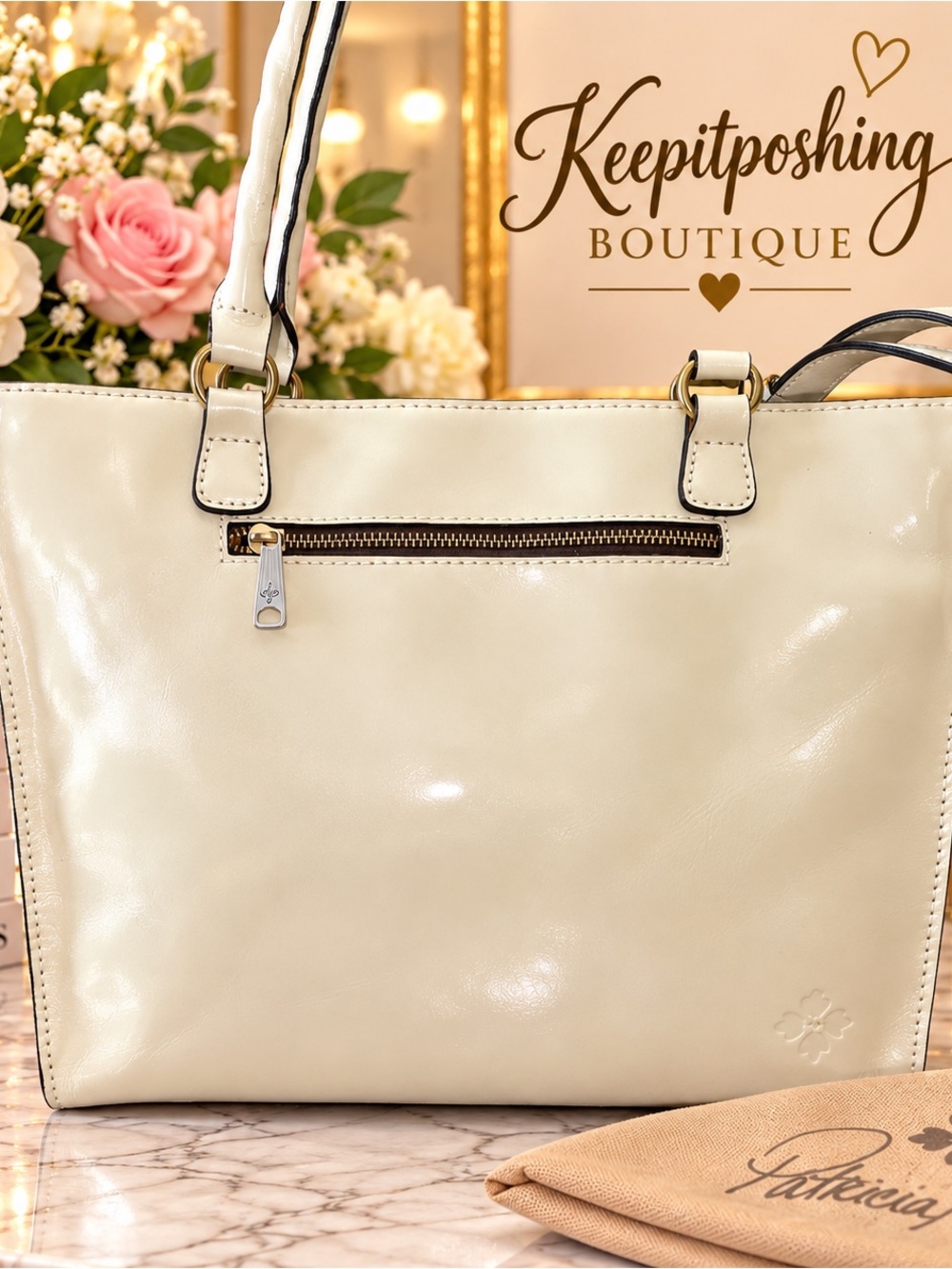Patricia Nash White and Gold Marbled Tote with Stud Accents - Picture 3 of 7